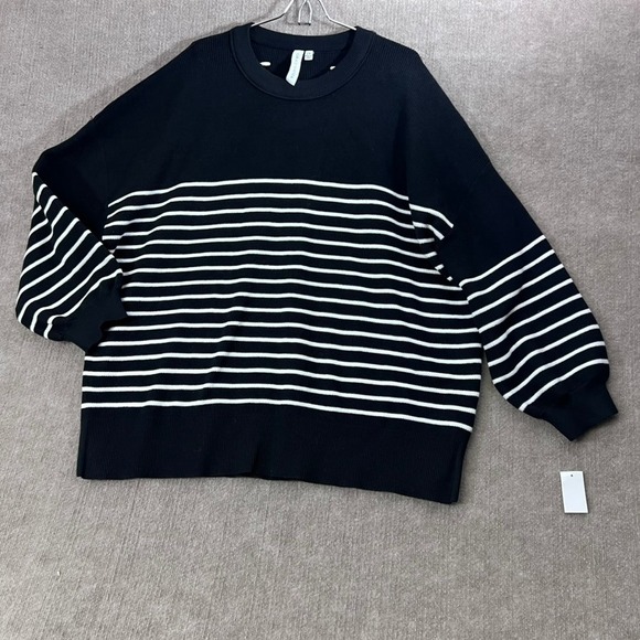 Grace Karma Oversized Striped Sweater Womens 2X Black White Long Sleeve Knit Top - Picture 1 of 7